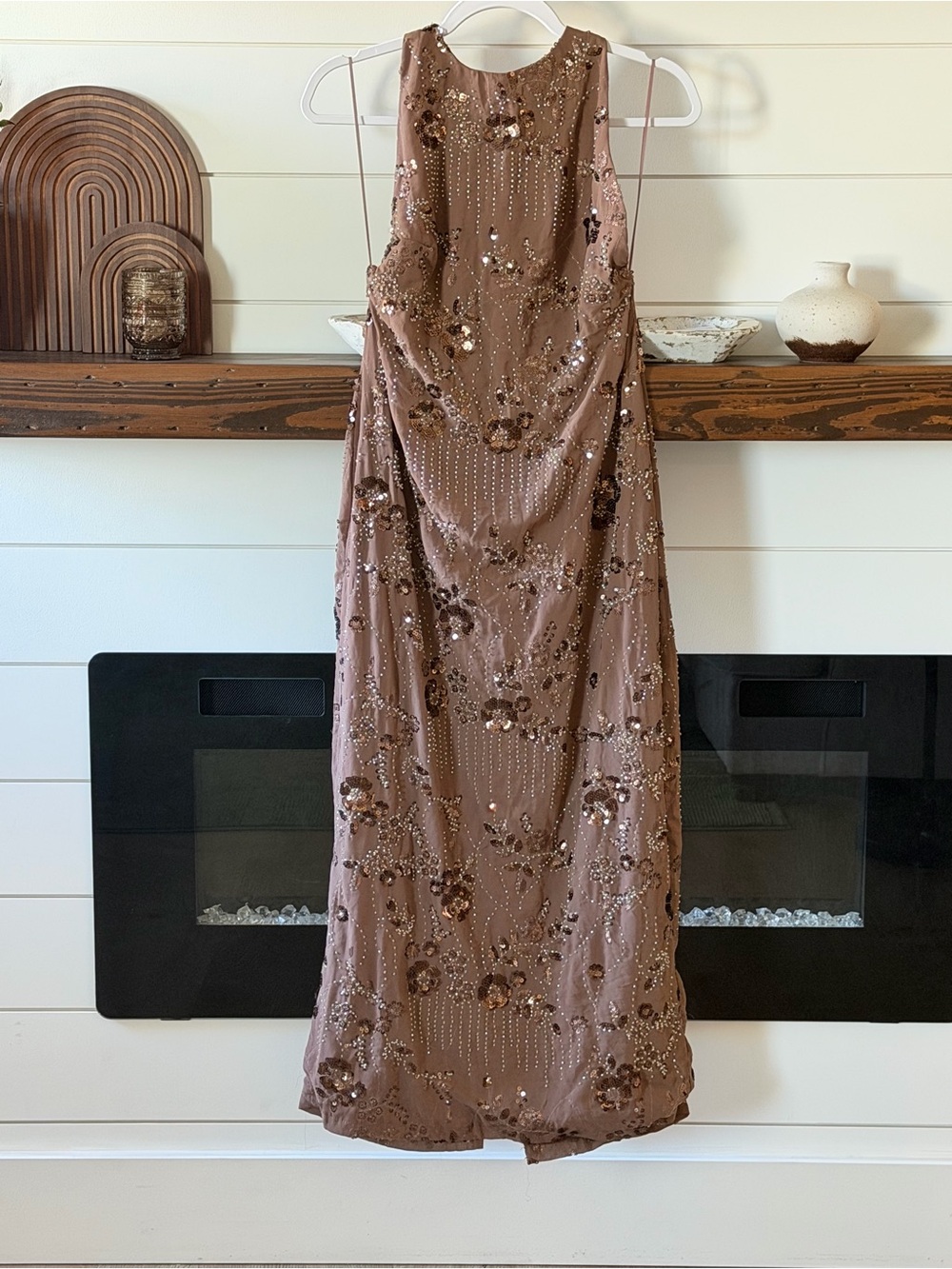 Altar'd State Brown Sequin Backless Embellished Gown
